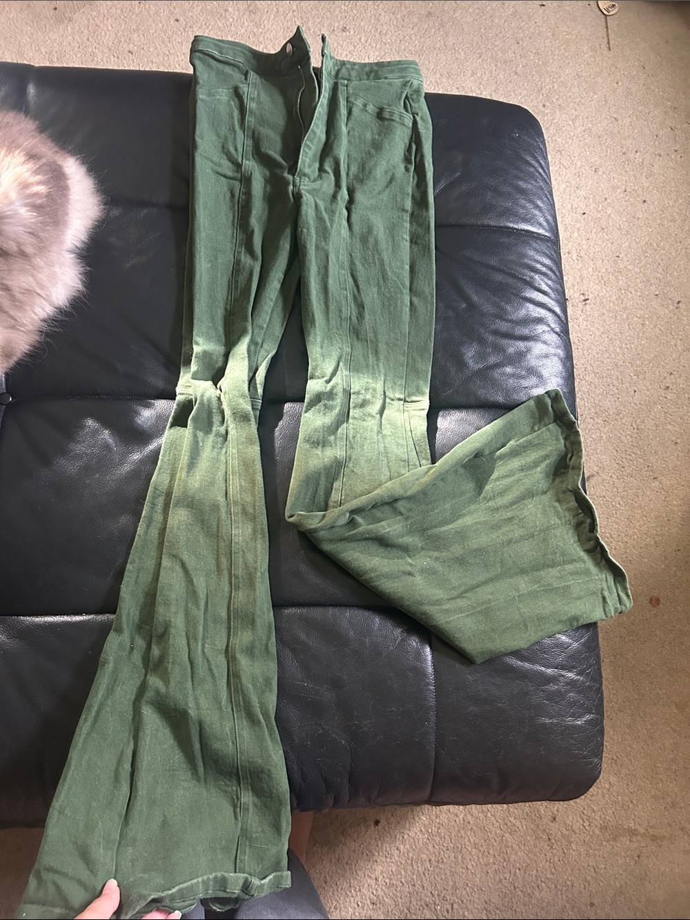 Dark green women's wide boot cut flair pants